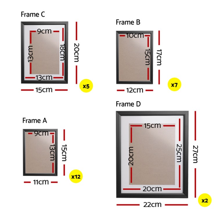 artiss photo frames art holder 26pcs 8x10" 5x7" 4x6" 3.5x5" black