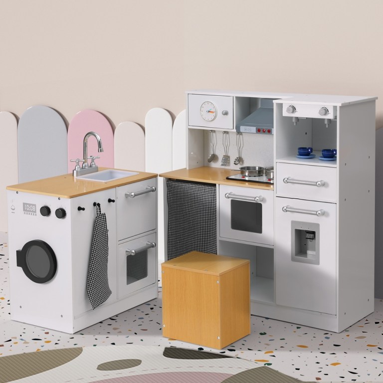 keezi kids kitchen playset 2 piece wooden pretend play coffee maker toy 80cm white keezi kids kitchen playset 2 piece wooden pretend play coffee maker toy 80cm white