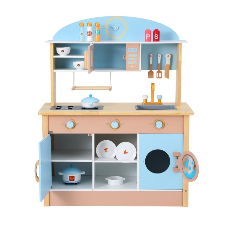 keezi kids wooden pretend kitchen play sets cooking toys pot pan bowls oven dishwasher 80cm blue keezi kids wooden pretend kitchen play sets cooking toys pot pan bowls oven dishwasher 80cm blue