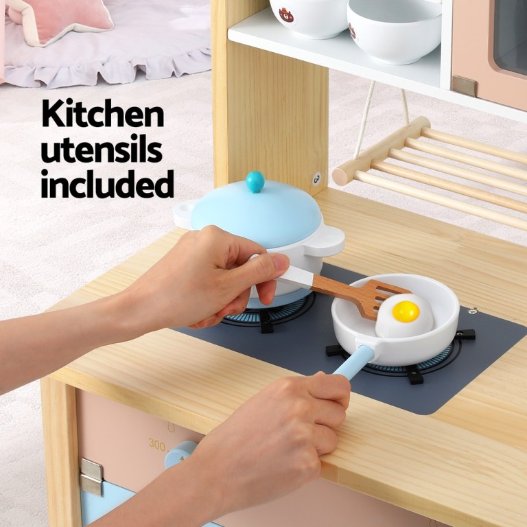 keezi kids wooden pretend kitchen play sets cooking toys pot pan bowls oven dishwasher 80cm blue keezi kids wooden pretend kitchen play sets cooking toys pot pan bowls oven dishwasher 80cm blue