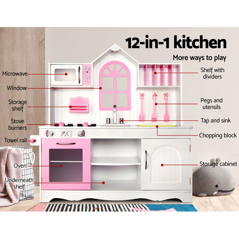 keezi kids kitchen play set wooden pretend toys cooking children storage cabinet keezi kids kitchen play set wooden pretend toys cooking children storage cabinet
