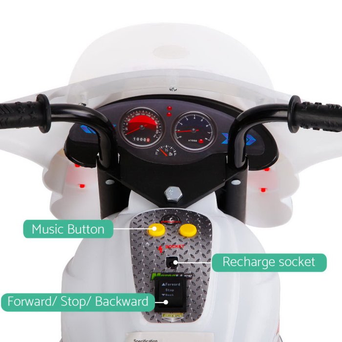 rigo kids electric ride on police motorcycle motorbike 6v battery white rigo kids electric ride on police motorcycle motorbike 6v battery white