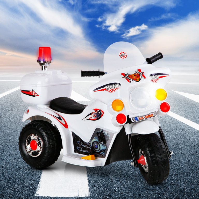 rigo kids electric ride on police motorcycle motorbike 6v battery white
