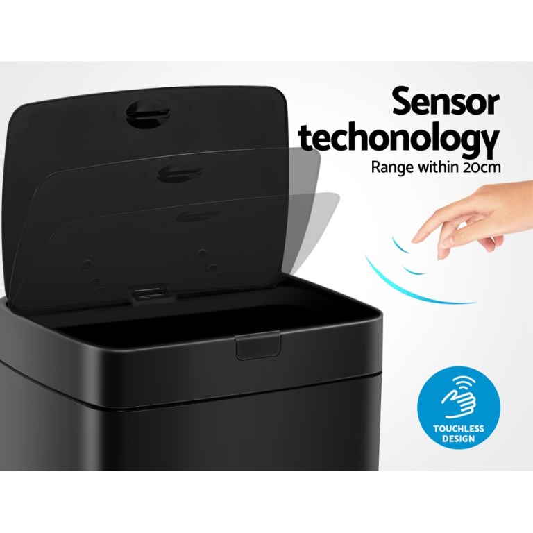 devanti 45l motion sensor bin rubbish automatic black