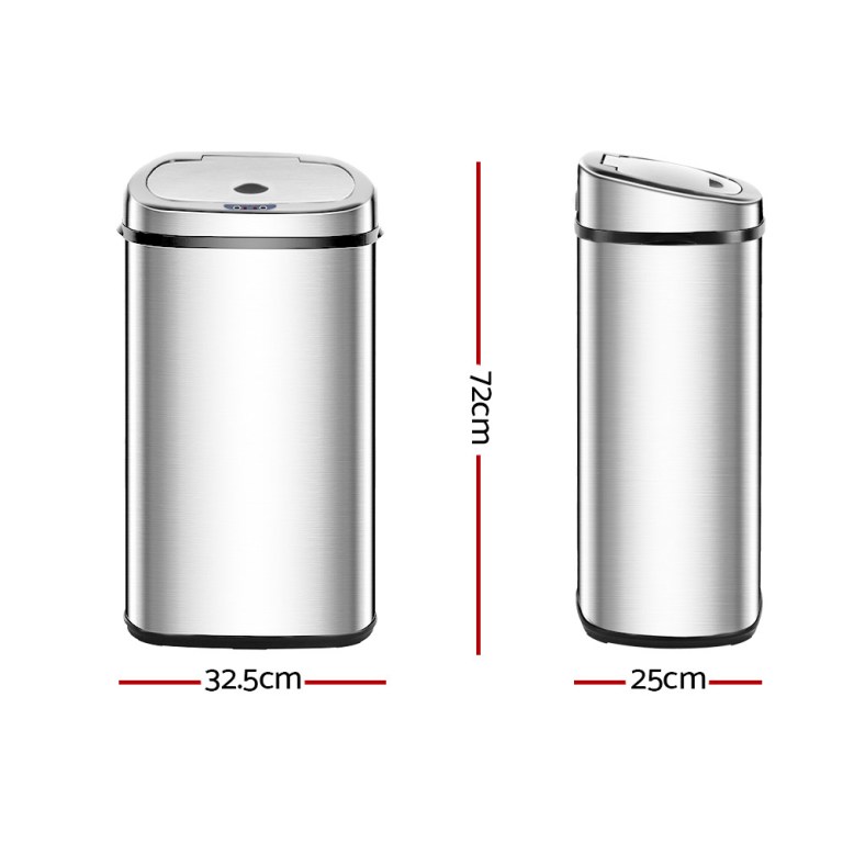 devanti 50l motion sensor bin rubbish automatic silver