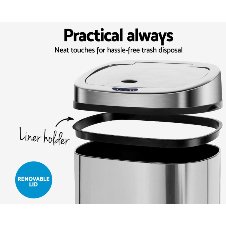 devanti 50l motion sensor bin rubbish automatic silver
