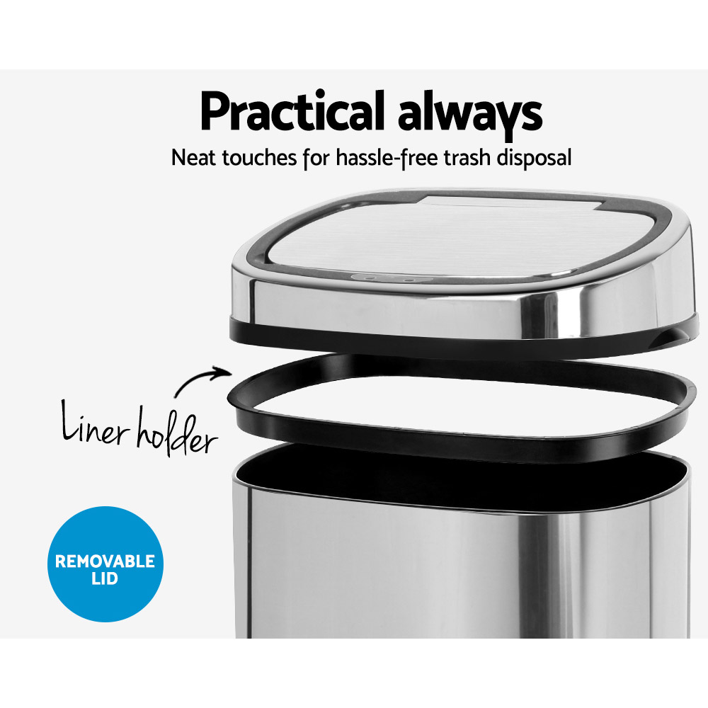 devanti 68l motion sensor bin rubbish automatic silver