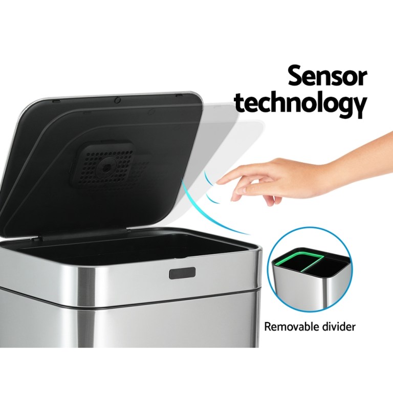devanti 70l motion sensor bin pedal bins automatic siver devanti 70l motion sensor bin pedal bins automatic siver