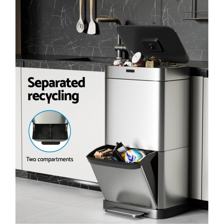 devanti 70l motion sensor bin pedal bins automatic siver devanti 70l motion sensor bin pedal bins automatic siver