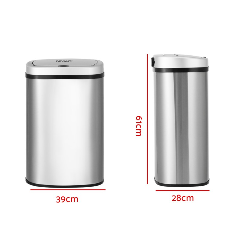 devanti 50l sensor bin motion rubbish automatic silver