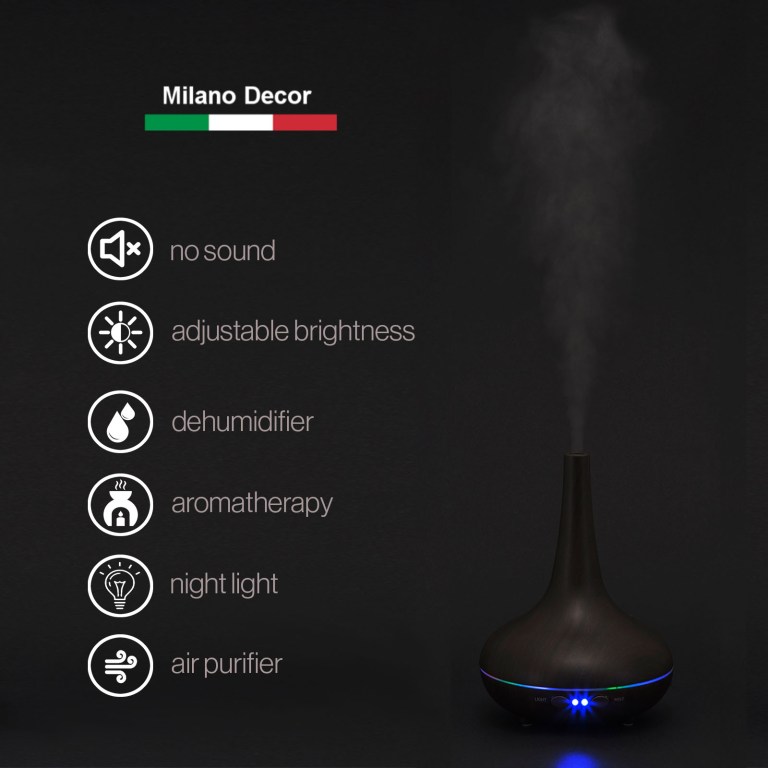 essential oil diffuser ultrasonic humidifier aromatherapy led light 200ml 3 oils dark wood grain