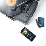mbeat uptown retro turntable and cassette player with bluetooth speakers