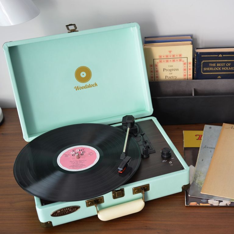 mbeat woodstock tiffany blue retro turntable