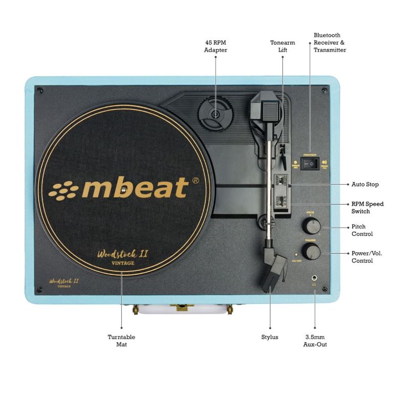 mbeat woodstock ii sky blue retro bluetooth (tx/rx) turntable mbeat woodstock ii sky blue retro bluetooth (tx/rx) turntable