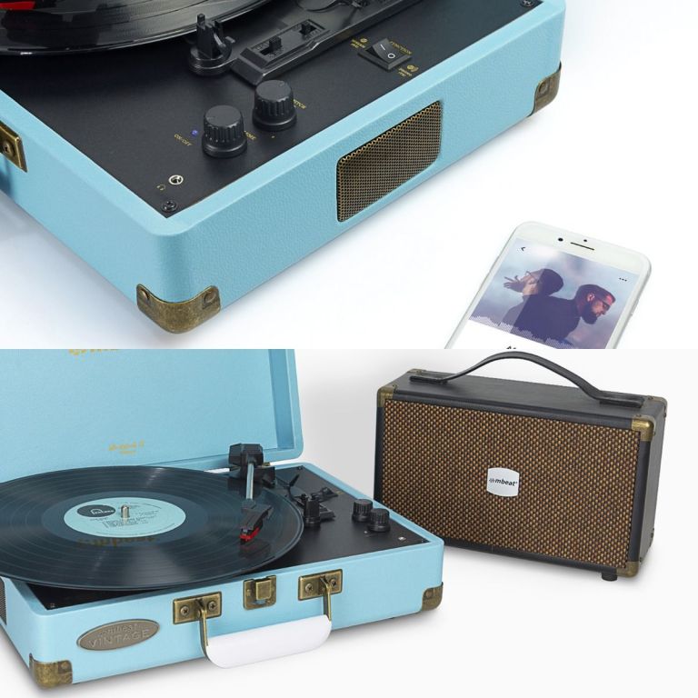 mbeat woodstock ii sky blue retro bluetooth (tx/rx) turntable mbeat woodstock ii sky blue retro bluetooth (tx/rx) turntable