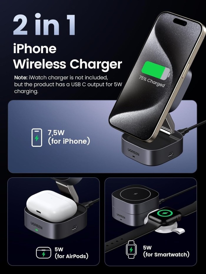 ugreen 35278 2 in 1 magsafe wireless charger with stand
