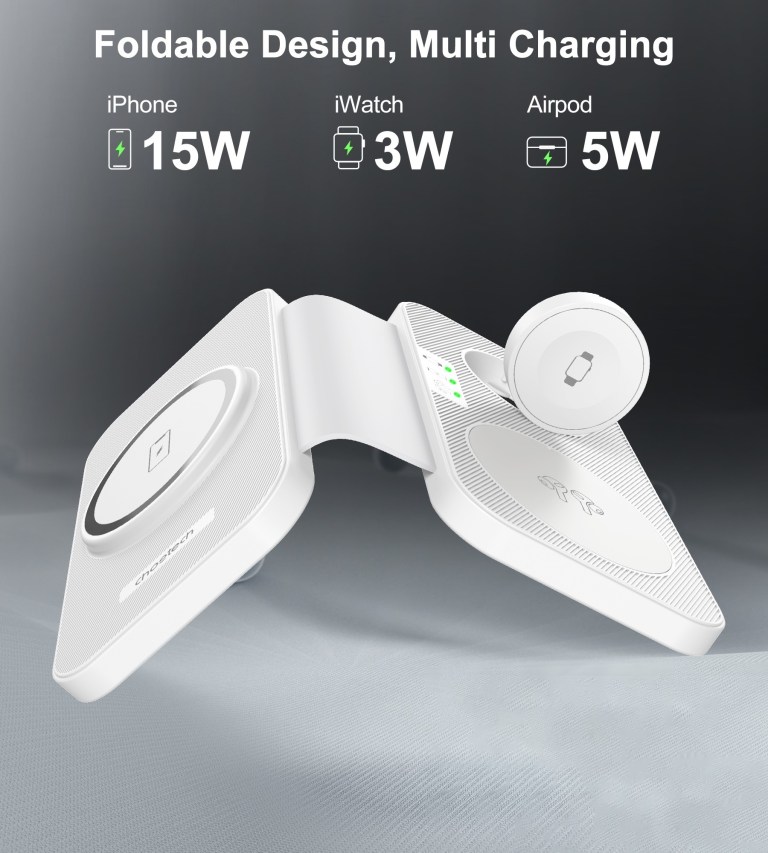 choetech t616 f wh 3in1 magnetic foldable wireless charger white