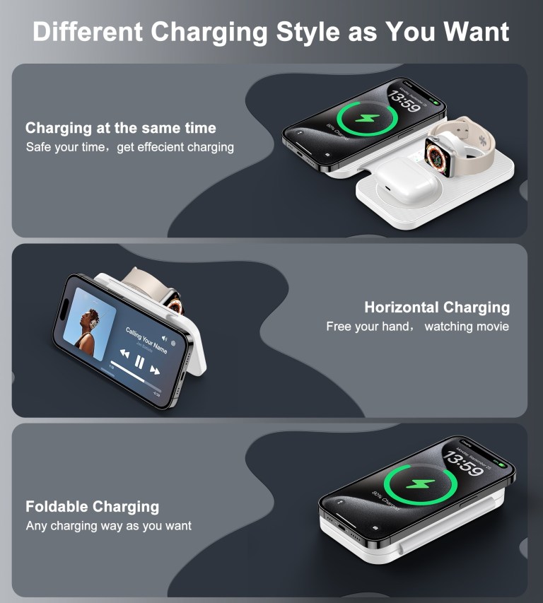 choetech t616 f wh 3in1 magnetic foldable wireless charger white