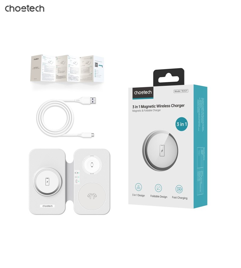 choetech t616 f wh 3in1 magnetic foldable wireless charger white