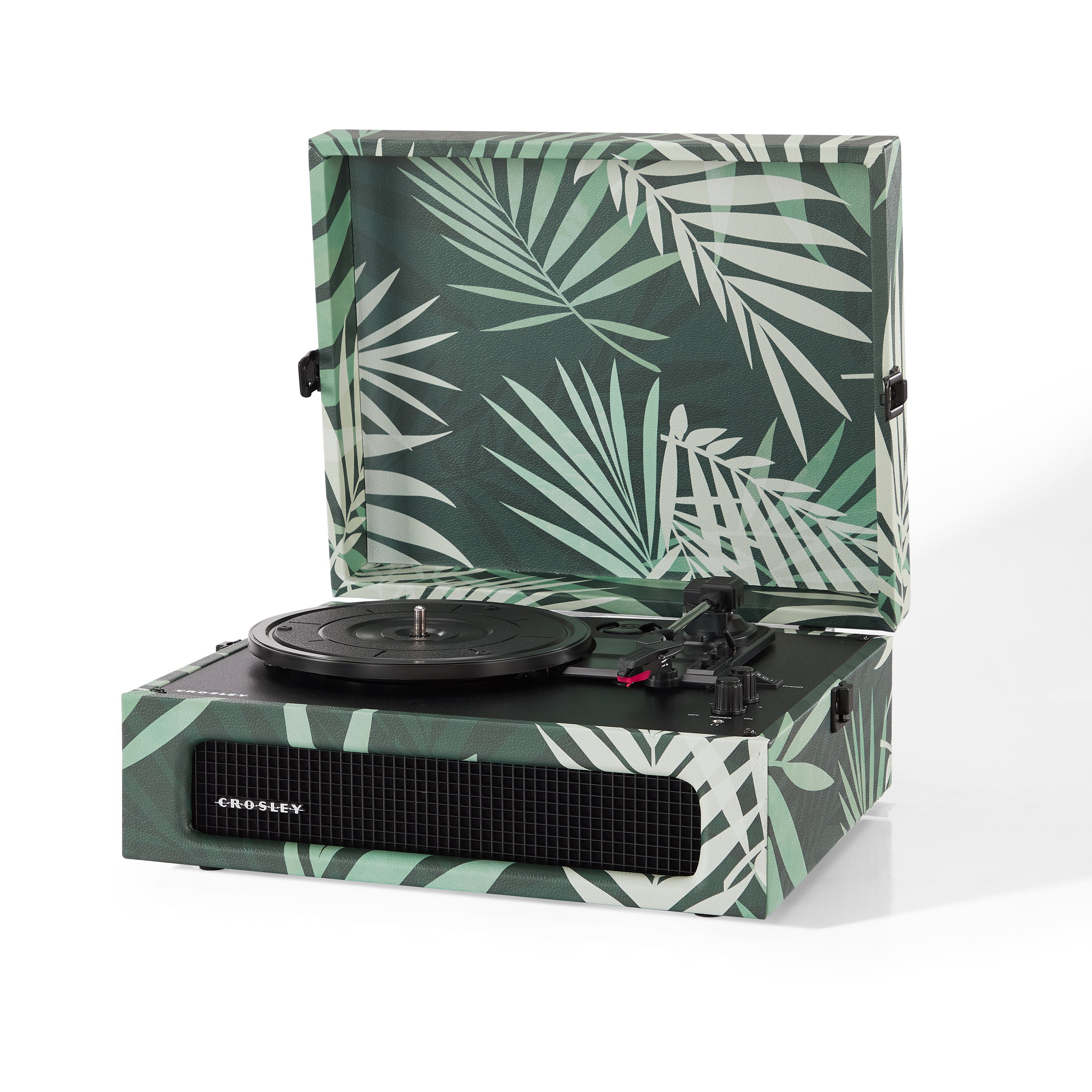crosley voyager bluetooth portable turntable botanical + bundled record storage crate