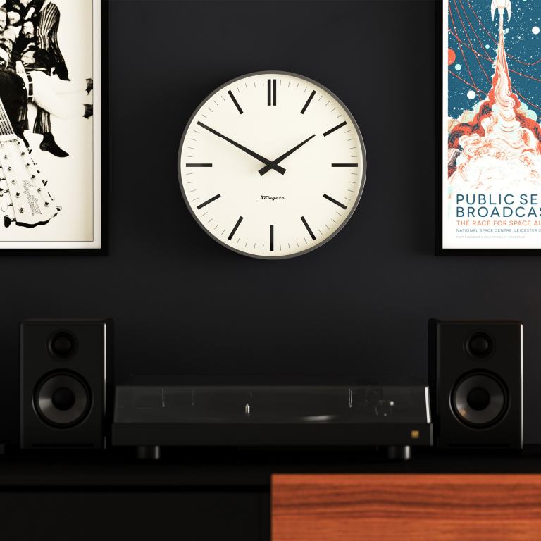 newgate radio city wall clock bold black marker dial matte blizzard grey newgate radio city wall clock bold black marker dial matte blizzard grey