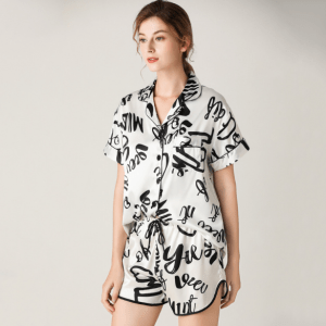 woman sleepwear home wear short sleeve sweet girl white text casual pajamas (m size)