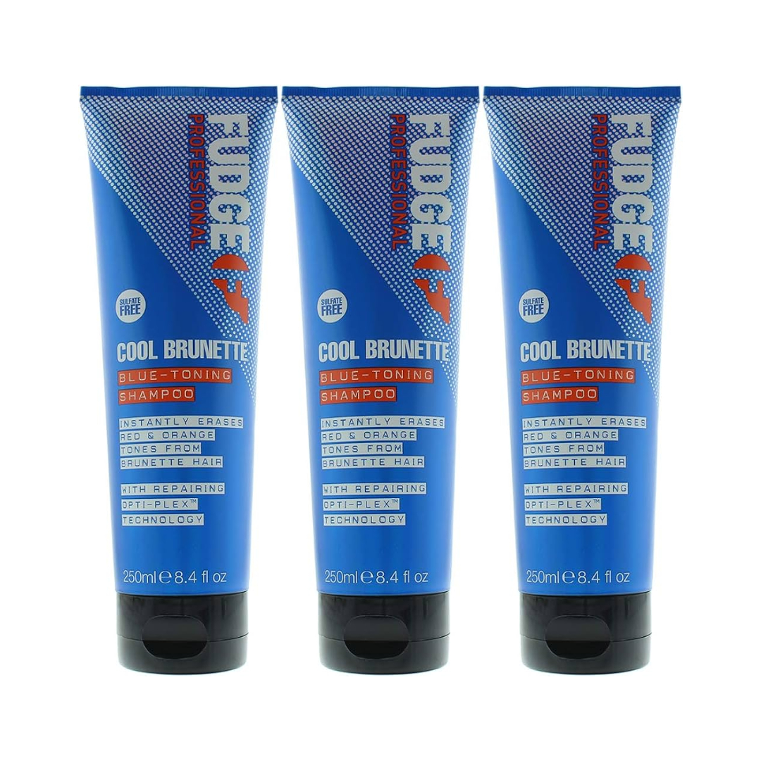 3x fudge 250ml blue toning shampoo erases red & orange from cool brunette hair