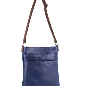 milleni womens italian leather bag soft nappa leather cross body travel indigo/chestnut