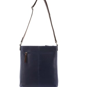 milleni womens italian leather bag soft nappa leather cross body travel indigo/chestnut