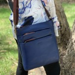 milleni womens italian leather bag soft nappa leather cross body travel indigo/chestnut