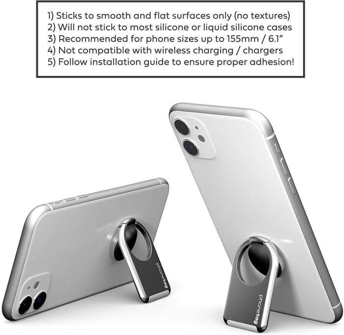phonetag multi view phone stand with magnetic ring holder universal (silver)