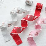 christmas themed decorative wired ribbon burlap– reindeer and tree print rolled fabric set ,diameter 6.8 cm, length 2 cm (two set, 6 pieces in total)