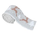 christmas themed decorative wired ribbon burlap– reindeer and tree print rolled fabric set ,diameter 6.8 cm, length 2 cm (two set, 6 pieces in total)
