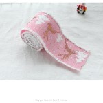christmas themed decorative wired ribbon burlap– reindeer and tree print rolled fabric set ,diameter 6.8 cm, length 2 cm (two set, 6 pieces in total)