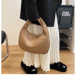 luxury woven leather hobo bag elegant shoulder tote 34*21cm (khaki)
