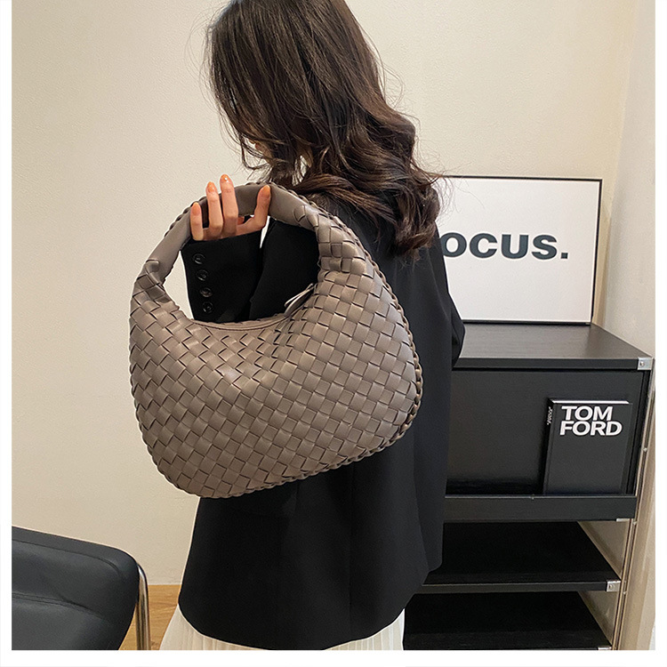 luxury woven leather hobo bag elegant shoulder tote 34*21cm (grey)