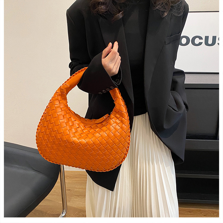 luxury woven leather hobo bag elegant shoulder tote 34*21cm (orange)
