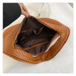 luxury woven leather hobo bag elegant shoulder tote 34*21cm (orange)