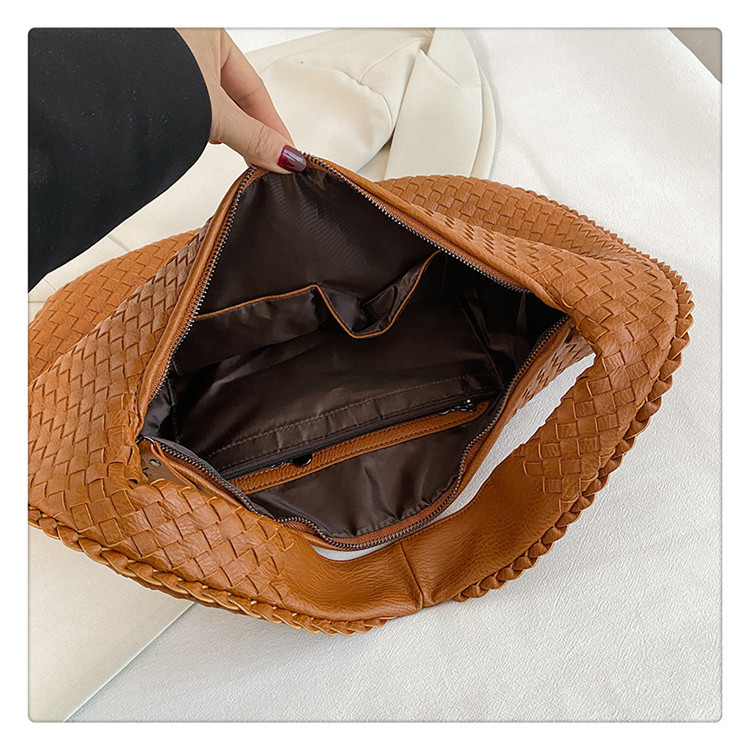 luxury woven leather hobo bag elegant shoulder tote 34*21cm (orange)