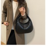 luxury woven leather hobo bag elegant shoulder tote 34*21cm (black)