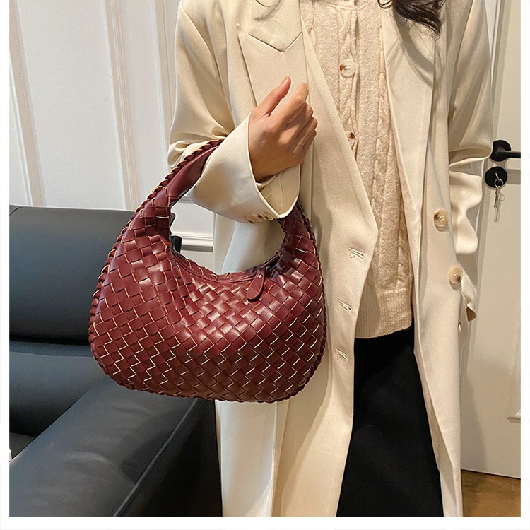 luxury woven leather hobo bag elegant shoulder tote 34*21cm (wine red) luxury woven leather hobo bag elegant shoulder tote 34*21cm (wine red)