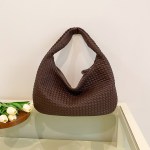 elegant woven leather hobo bag soft shoulder tote 47*32cm (coffee)