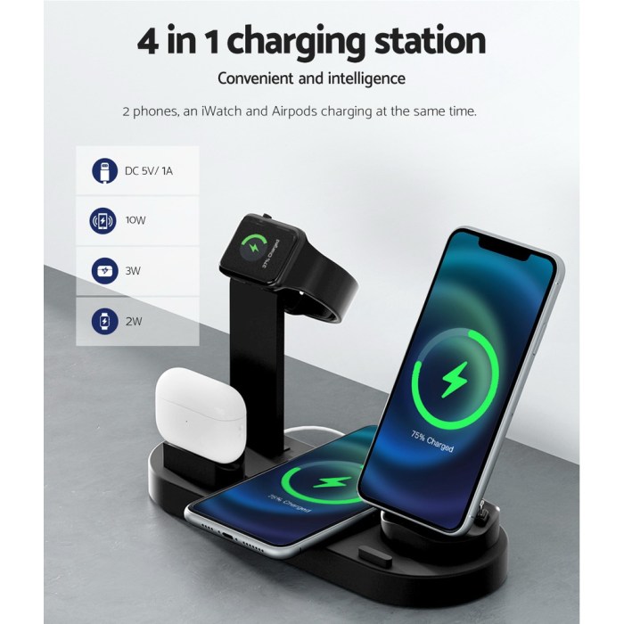 devanti 4 in 1 wireless charger dock multi function charging station for phone