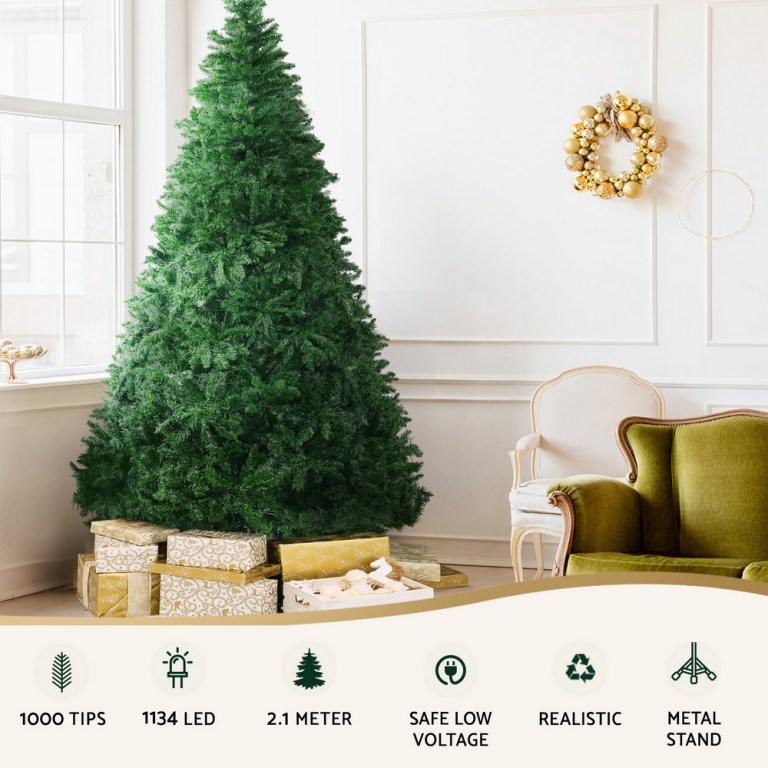 jingle jollys christmas tree 2.1m xmas tree decoration 8 light mode multi colour