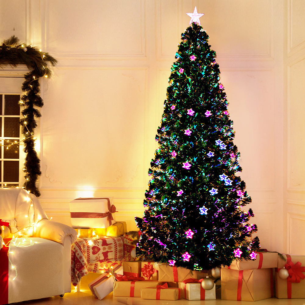 jingle jollys 2.1m christmas tree optic fibre led xmas tree multi colour