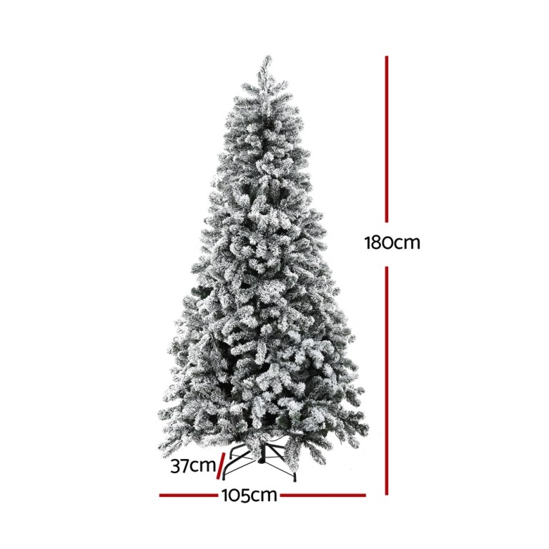 jingle jollys christmas tree 1.8m snow flocked led xmas decoration 8 light modes