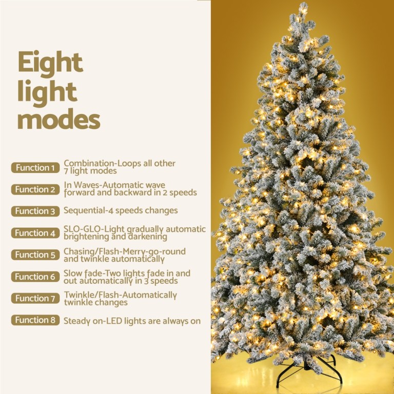 jingle jollys christmas tree 1.8m snow flocked led xmas decoration 8 light modes