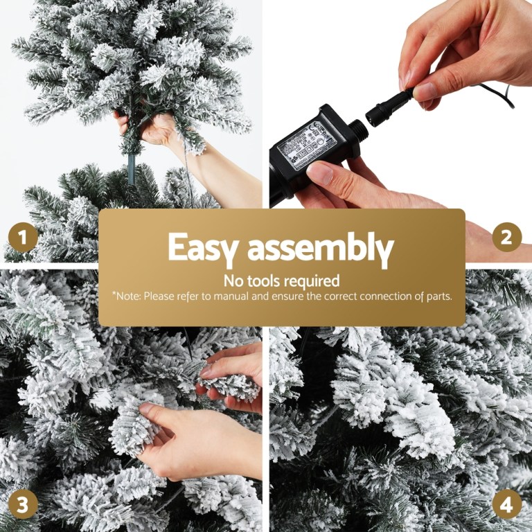 jingle jollys christmas tree 1.8m snow flocked led xmas decoration 8 light modes