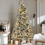 jingle jollys christmas tree 1.8m snow flocked led xmas decoration 8 light modes