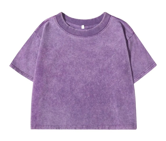 women's 100% cotton washed cropped round neck t shirt Women's 100% Cotton Washed Cropped Round Neck T Shirt